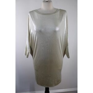 RN Convertible L Gold Metallic Dolman Sleeve Tunic Mini Dress Shimmer USA